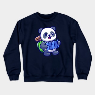 Cute Panda Backpacker Reading Map Cartoon Crewneck Sweatshirt